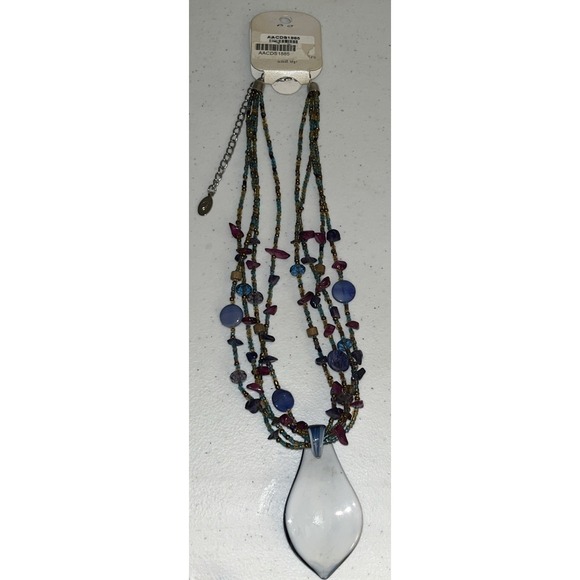 Vintage CG Necklace Stunning Blue Glass Pendant Multi Strand Beads Boho Artsy - Picture 5 of 8